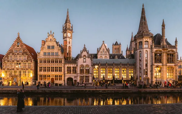 Iconic medieval architecture along the waterside in Ghent